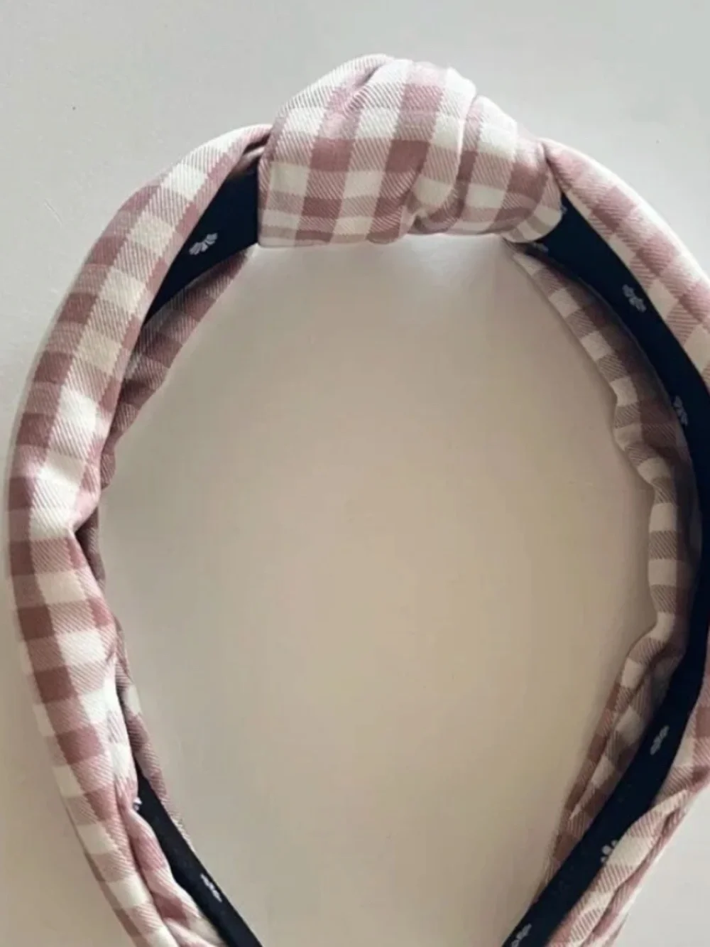 Lele Sadoughi Gingham Knotted Headband Mauve White MINT